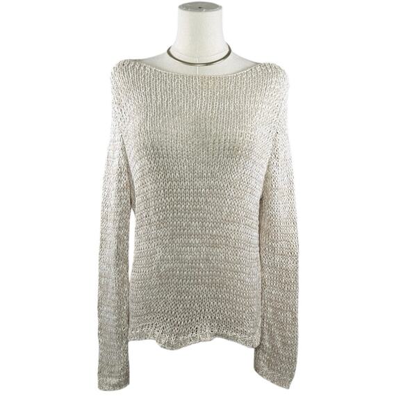 Eileen Fisher Organic Cotton Open Knit Pullover Sweater Top Neutral Boho | M - Picture 1 of 9
